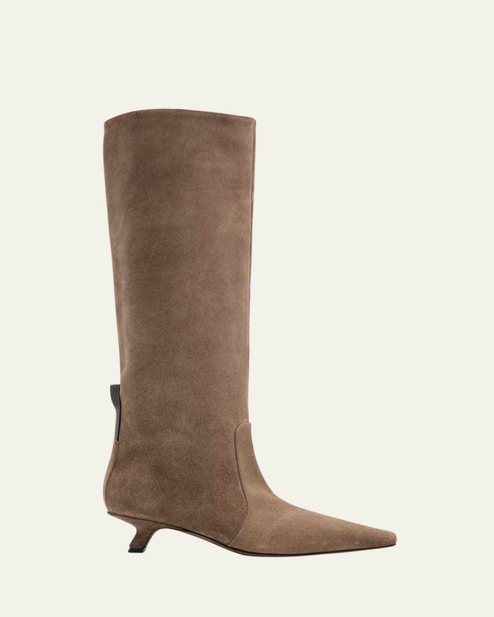 Suede Comma Heel Knee Boots
